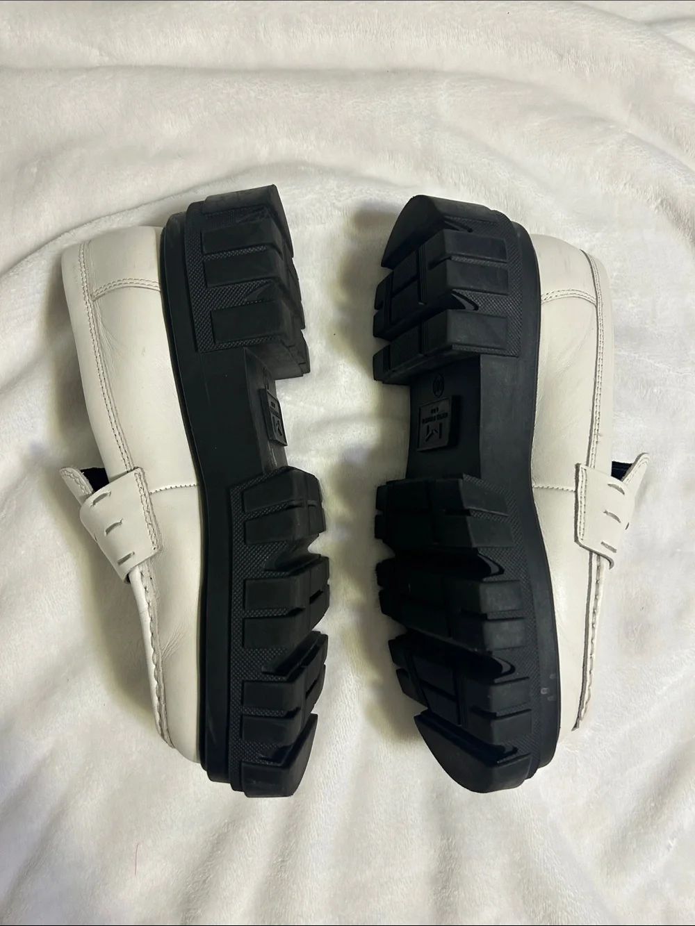 White Leather Platform Penny Loafers